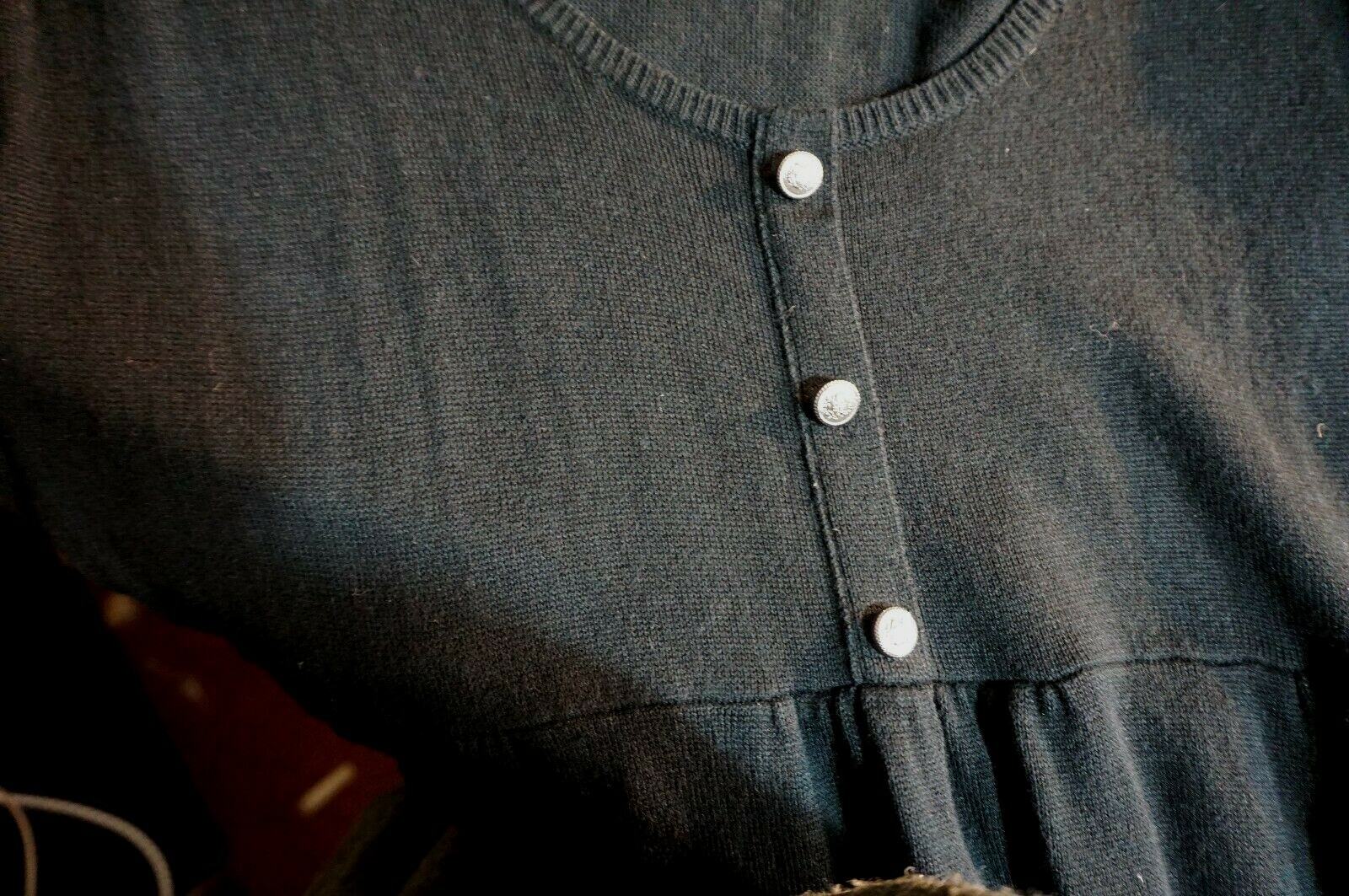 Black knitted cotton mix empire line button jumper 16/18 Taillissime La Redoute image 2