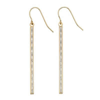 Elements 9 ct yellow gold long baguette glitter stick earrings
