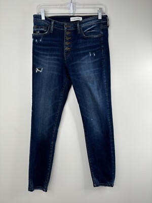 Flying Monkey Jeans Womens Size 29x27 Blue Denim Skinny Distressed Button Up