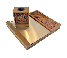 Vtg Solid Walnut LASERCRAFT DESK SET 2 Pc 1970s-80s SHIP Nautical Sailing Wood