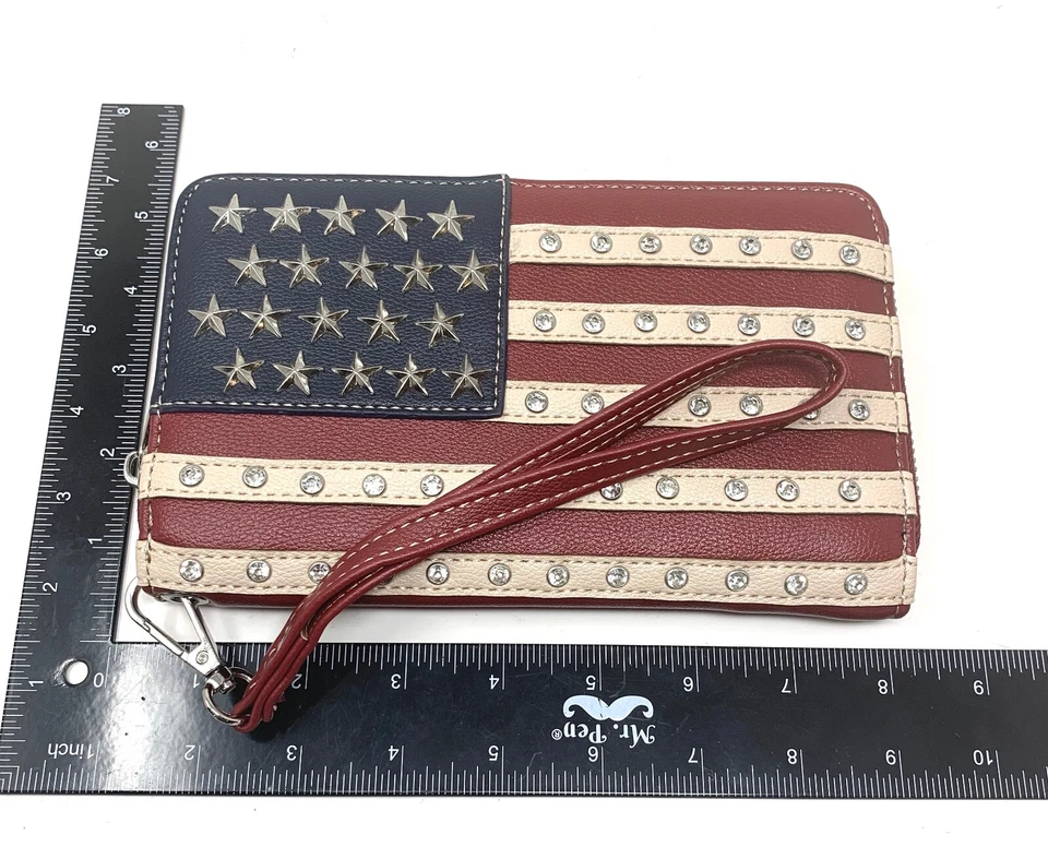 Новый Montana West США флаг молнии вокруг бумажник кошелек с ремешком с заклепками США новый без ЯРЛЫКОВ - Изображение 4 из 4