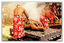 HI Hawaii, Luau Pig, Cooked in a Polynesian Underground Kitchen Chrome Postcard 
