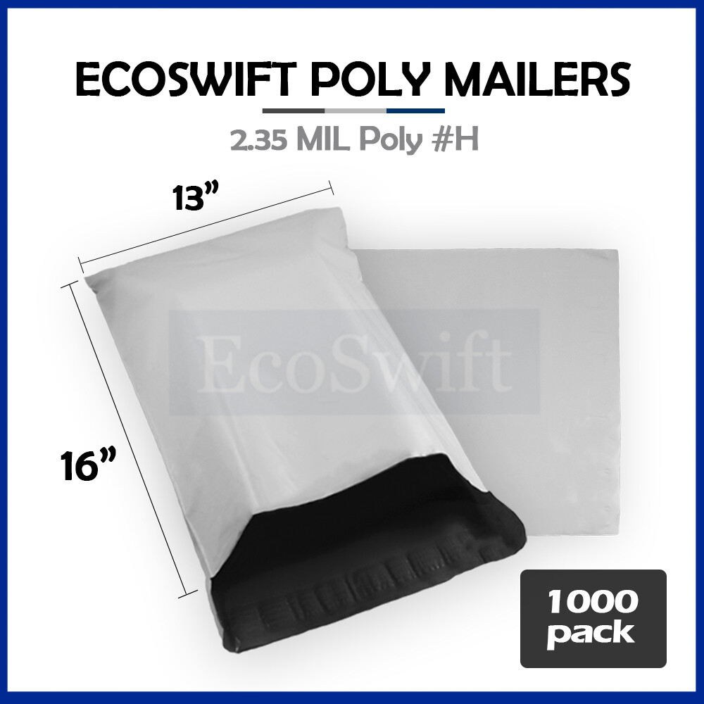 1000 13 x 16 EcoSwift White Poly Mailers Shipping Envelopes Seal Bags 2.35MIL
