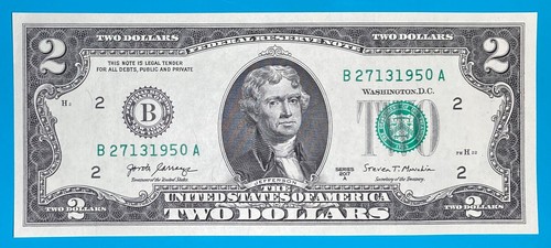 TRAILING YEAR 1950 : B 2713 1950 A $2 Two Dollar Bill Serial Number *UNC* - Picture 2 of 3