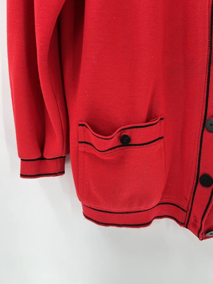 Cárdigan suéter vintage Cathy Daniels para mujer mediano rojo negro bolsillos tejidos Foto 2 de 4