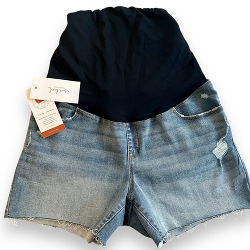 New Ingrid Isabel Maternity Size 8 Crossover Panel Blue Distressed Jean Shorts