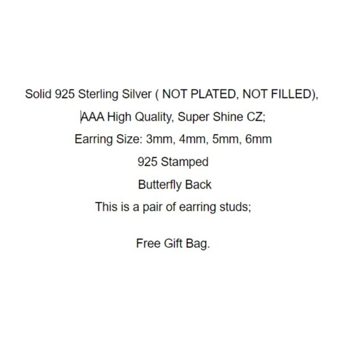 Shiny 925 Sterling Silver Round Clear CZ Gem Stud Earrings Women Girl Gift 3-6mm - Picture 5 of 16