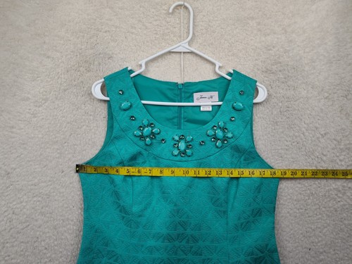 Jessica H Women Dress 12 Blue Cotton Blend Sleeveless Embellished Mini Sheath - Picture 8 of 18
