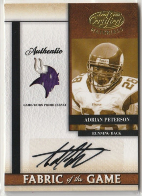 2008 Leaf Fabric of the Game #FOG-76 Autograph Adrian Peterson 1/5 Hand Signed