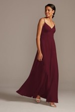 David's Bridal Spaghetti Strap Crepe-back Satin Dress, Sz 0, Wine