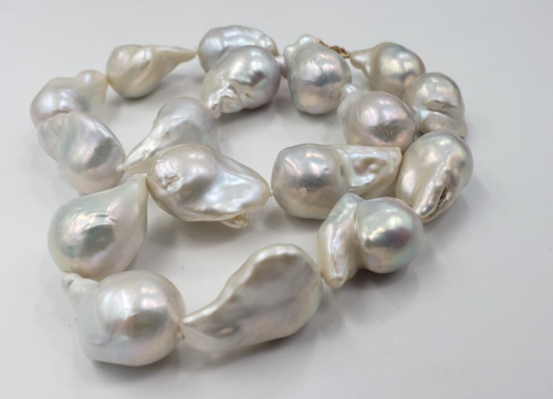Fresh Water White 14-18mm Pearl Necklace with Gold Clasp 17.5” 14Kt Gold Clasp - Picture 2 of 9