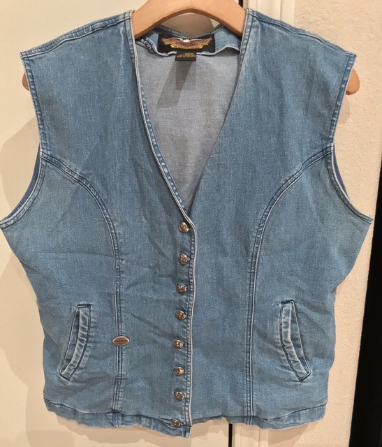VINTAGE Harley Davidson Motorcycles Denim Jean Vest Embroidered Womens
