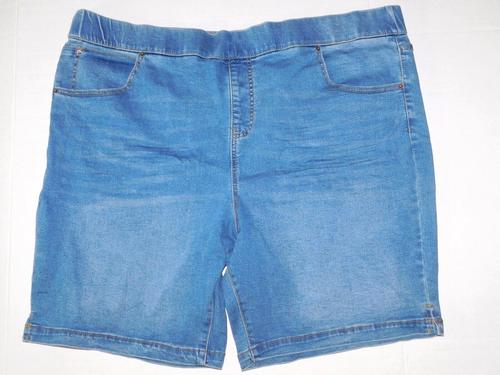 Womens Plus Size 4X 28W 30W Blue Jean Denim Shorts Bermuda Pull On
