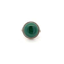 Sterling Silver Round Malachite Ring Size 8.5 -Stone 5/8 x 5/8 Inch