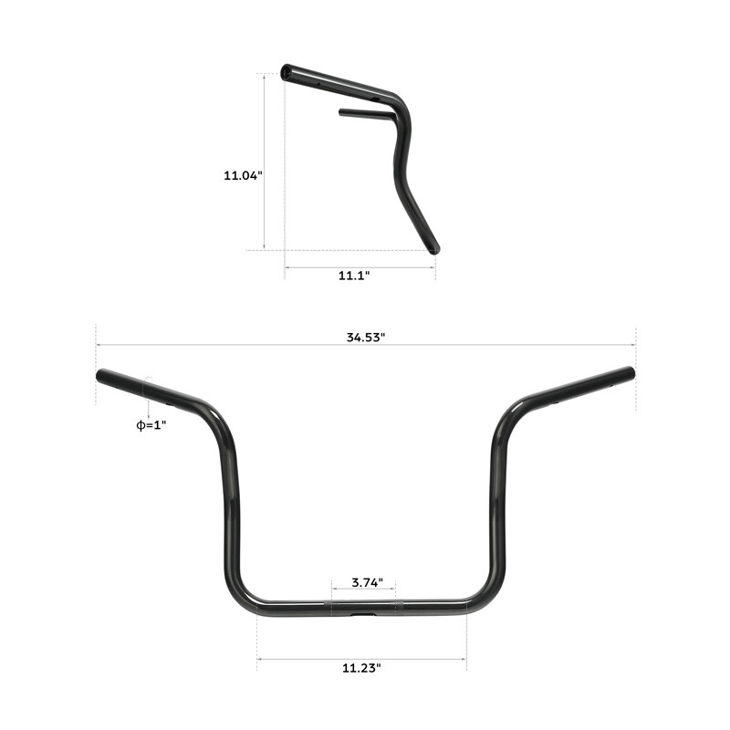 Gloss Black 12'' Rise Ape Hanger 1'' Handlebar Fit For Harley