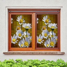 3D White Chrysanthemum ZHUA11 Window Film Print Sticker Cling Stained Glass UV