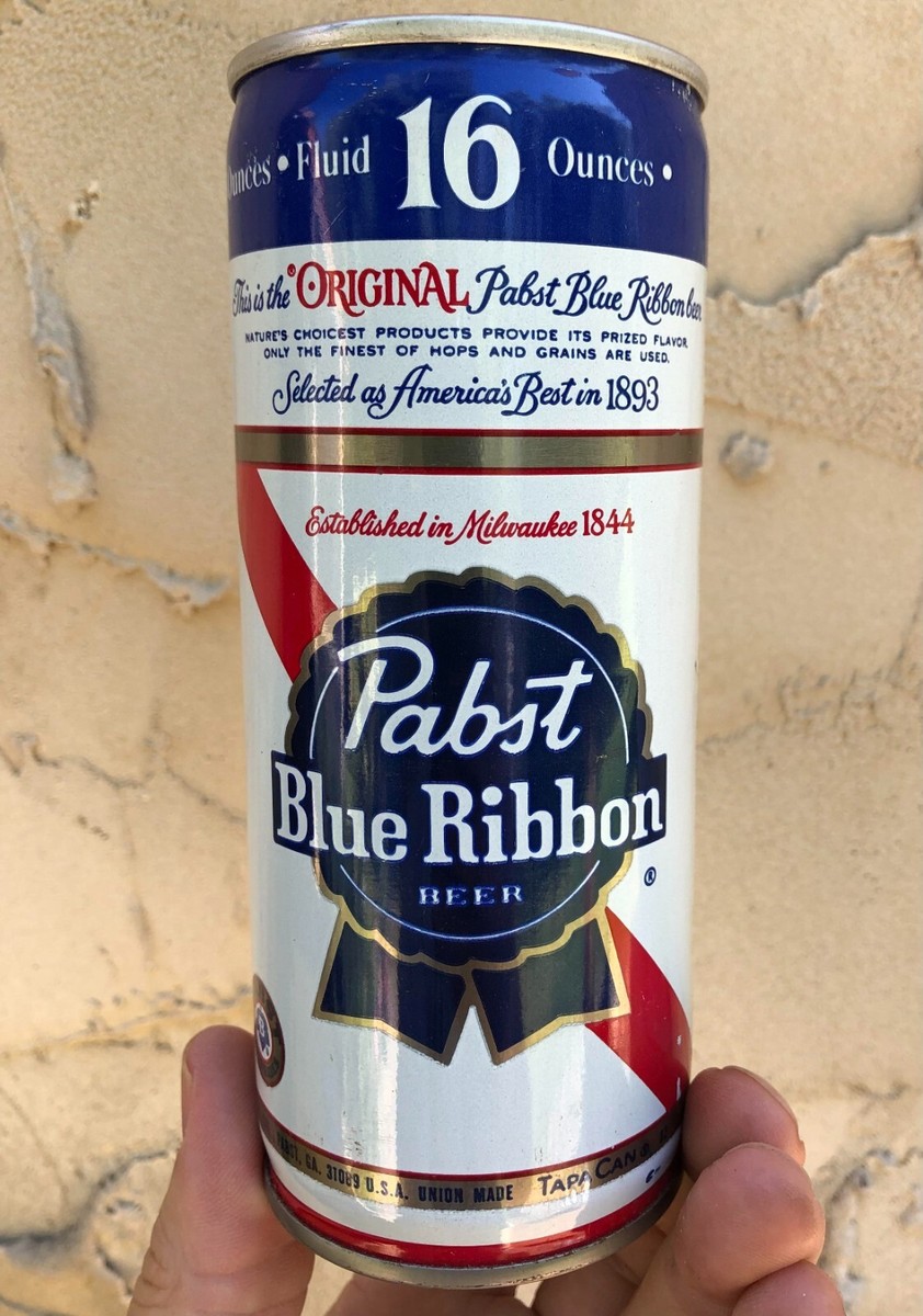 Vintage 70's Beer Can - Pabst Blue Ribbon - 16 OZ - Crimped Steel