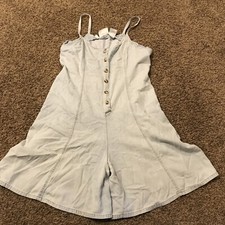 Vtg Bill Blass Light Cotton Denim Romper Button Sleeveless  Womens  12 A26