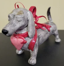 Blue Sky Clayworks Gray/Silver Dachshund wearing Red Ribbon and Pink Heart 65"L