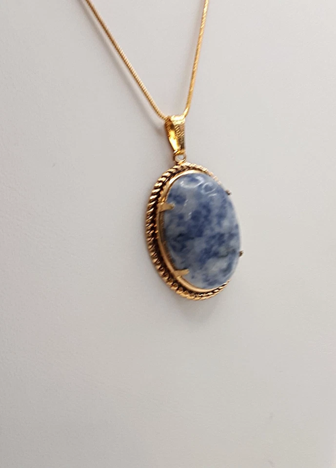 "Colgante ovalado de sodalita genuina, cadena tono oro 18"" regalo para ella, regalo para mamá" Foto 4 de 4