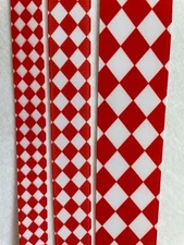 Red White diagonal Harlequin check Grosgrain ribbon by yard 5/8"  7/8" 1.5" 