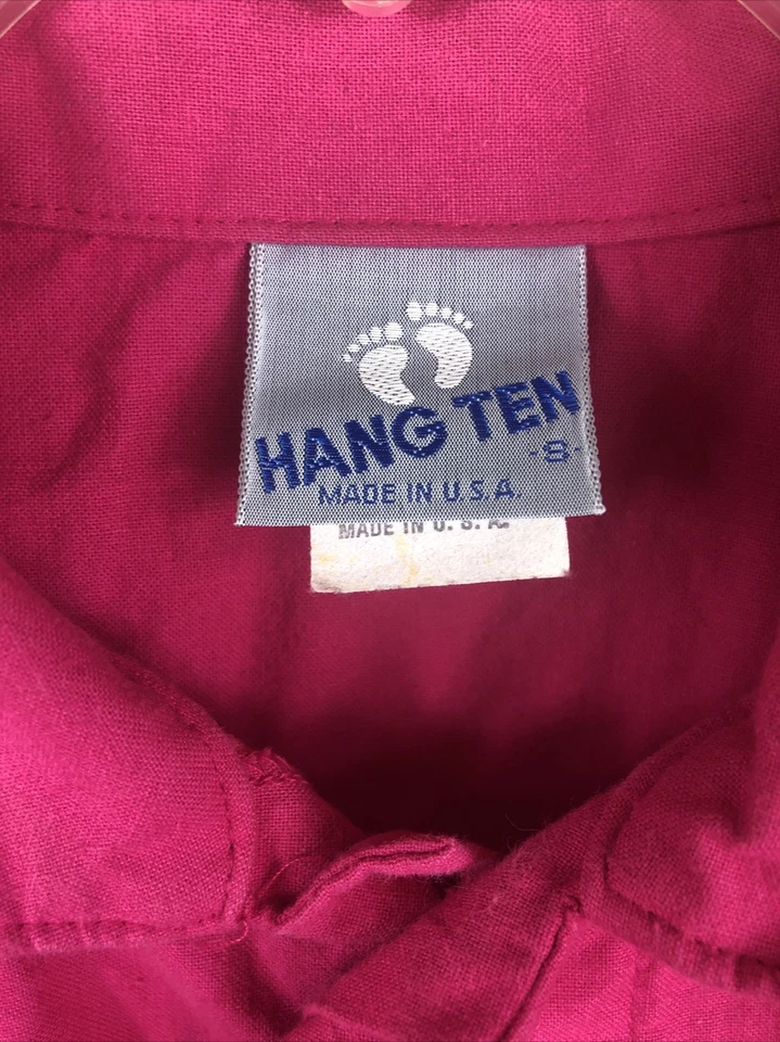 Camisa Hang Ten rosa laranja vintage botão frontal - tamanho grande pequena serve média - Imagem 3 de 4