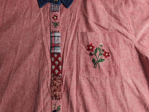 Vintage Cabin Creek Button-Up Shirt Red Women's Size 18W Cotton Embroidered - Picture 3 of 5