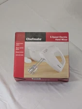 New Chefmate 5 Speed Electric White Hand Held Mixer 2 Chrome Beaters 125W 