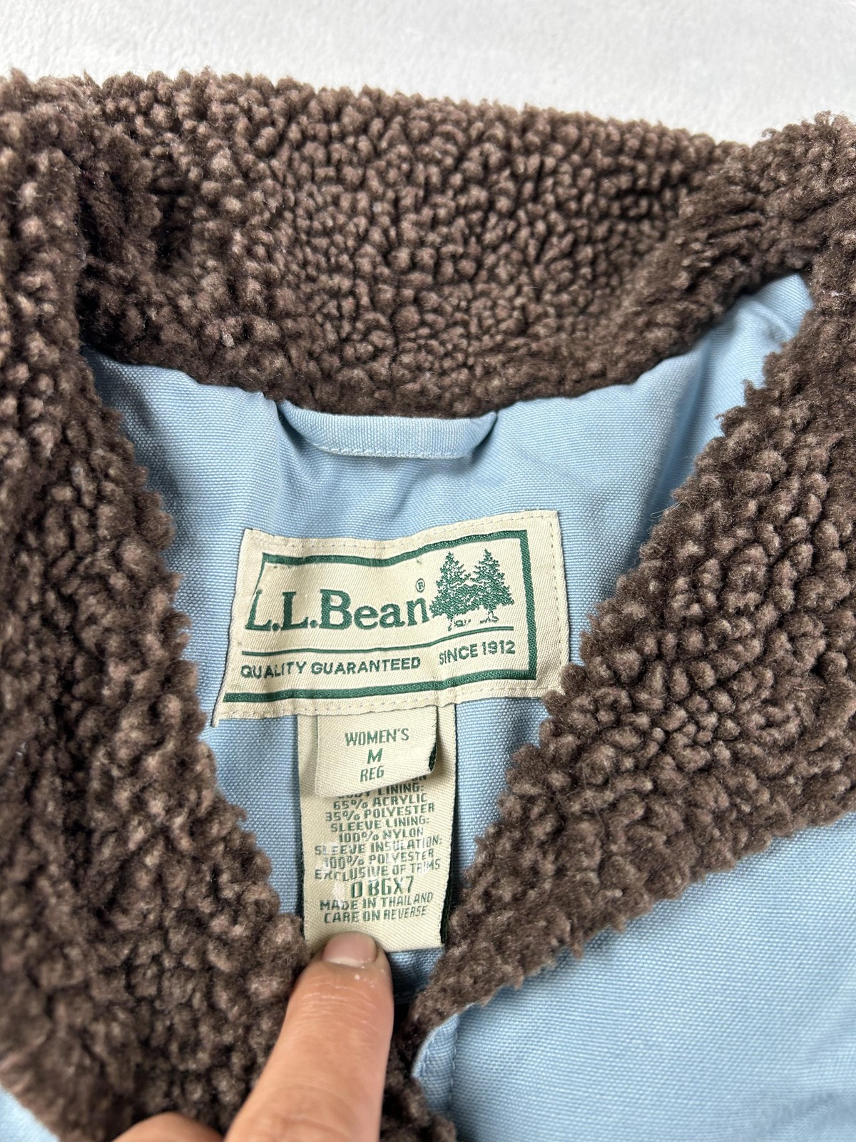 LL Bean Jacket Womens Medium Blue Sherpa Lined Canvas Barn Field Coat Outdoors