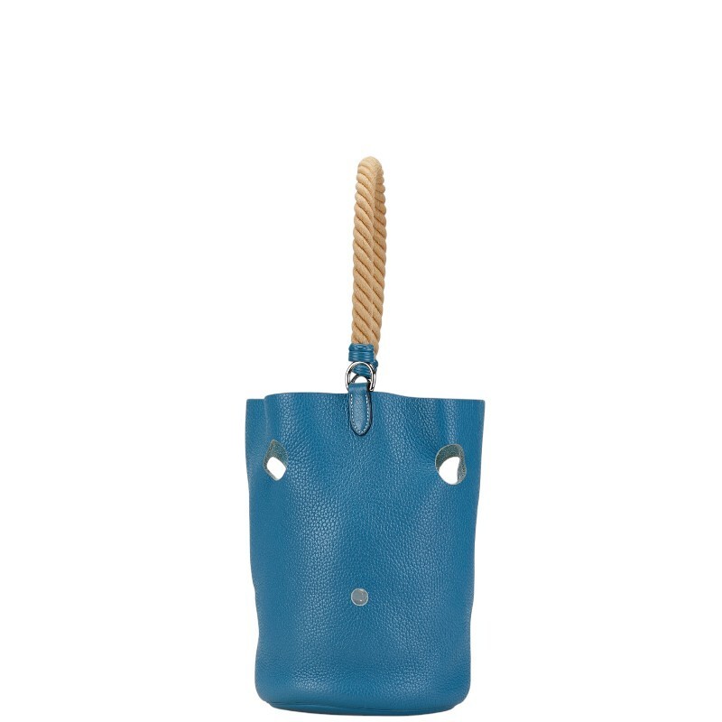 Hermes Mangeoire PM Bucket Bag in Blue Jean Clemence Leather