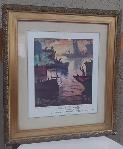 Print, dedicated and signed by the Argentine painter Quinquela Martin, 1971