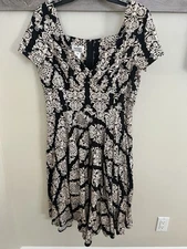 Unique Vintage 1950s Style Black And Beige/ Tan Paisley Cocktail Dress Size L