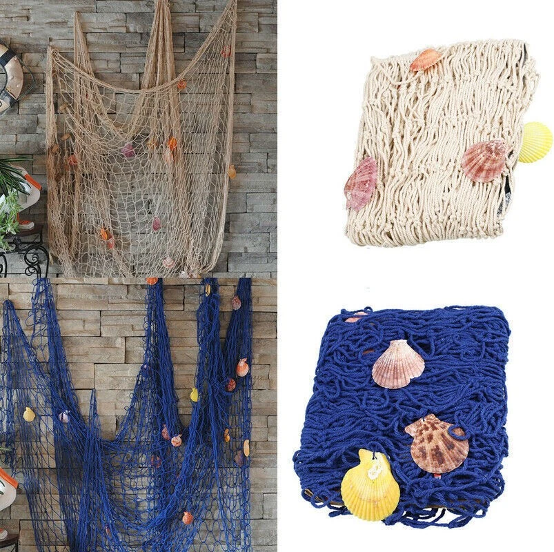 Red de pesca decorativa, estilo playa y costero, decoración de pared con conchas, decoración de