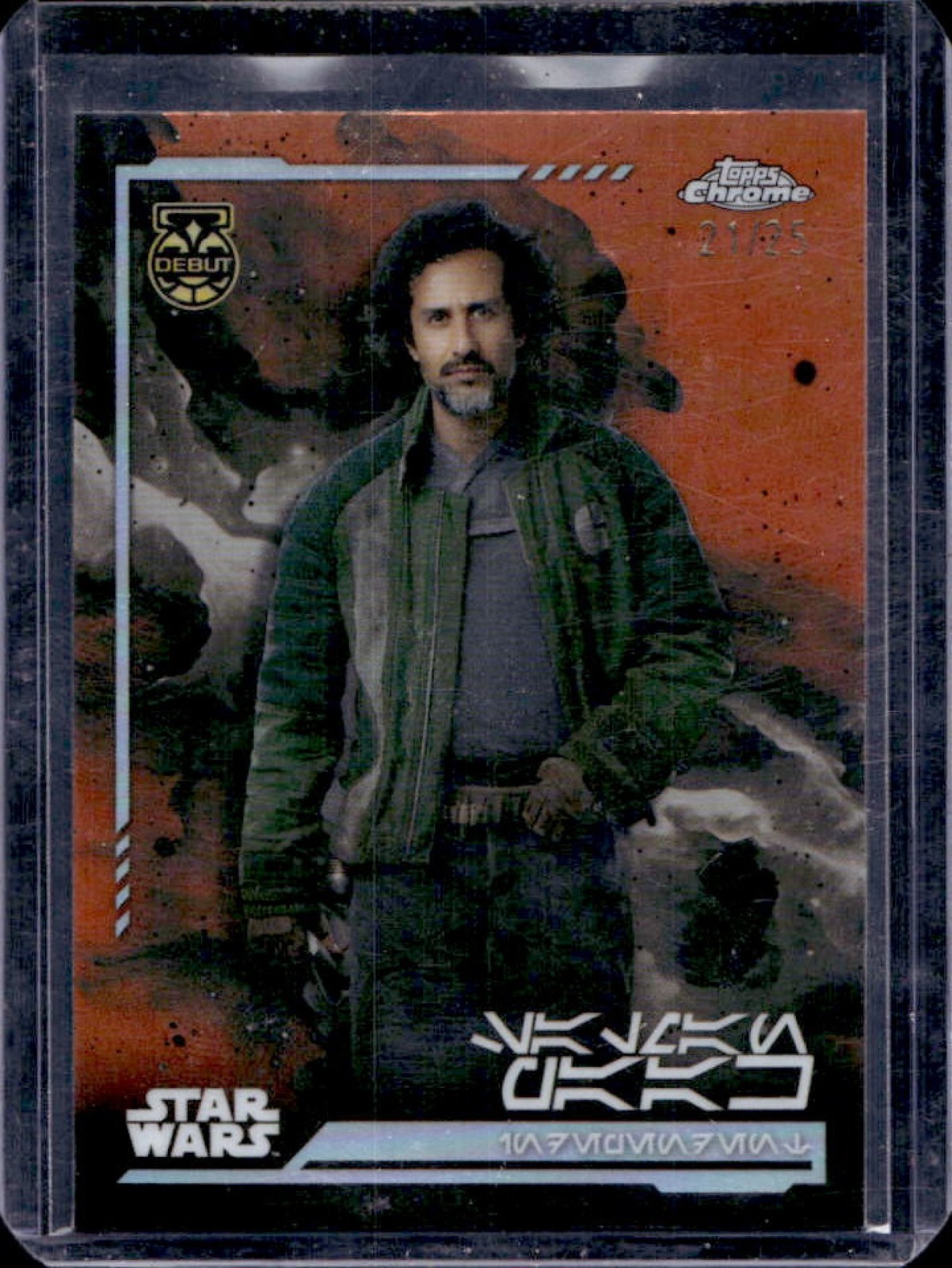 2024 Topps Chrome Star Wars Salman Paak Aurebesh Rebel Orange Refractor #21/25