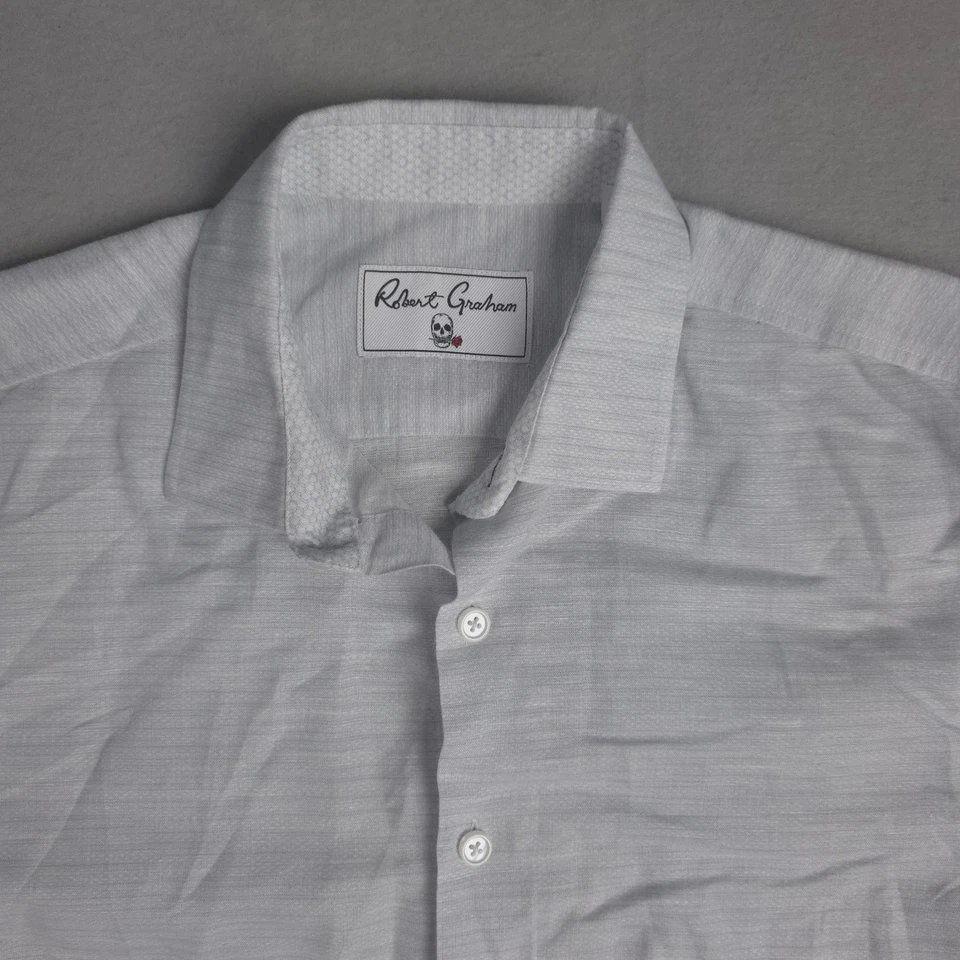 Robert Graham Men's Linen Blend Dress Shirt Classic Fit White Pattern Medium - Image 2 of 4