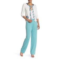 NWT ST. JOHN Collection Santana Knit Turquoise Straight Pants Stretch 4 Classic