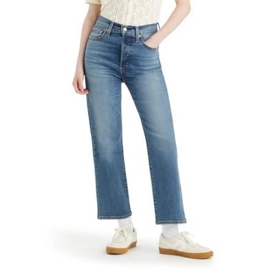 Levi s Women's  Straight Ankle Jeans SIZE 0 XXS High Rise Blue Button Fly-Blue