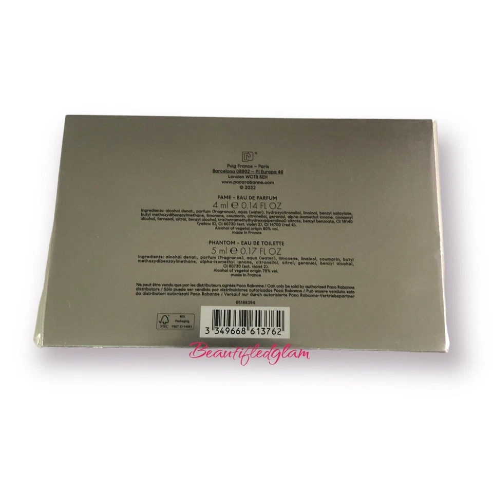 Fame & Phantom de Paco Rabanne 2 piezas mini juego de regalo para mujer, SELLADO Foto 2 de 3