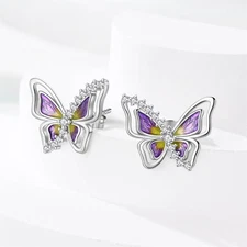 KUNSIR 925 Sterling Silver AAA CZ Butterfly Stud Earrings for Women Girls Gifts