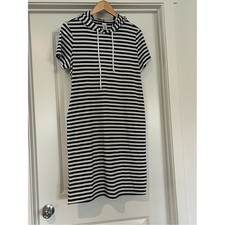 West Loop Navy and White Striped Hooded Dress with Pockets
