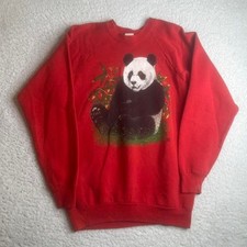 80s 90s fruit of the loom men red panda crew neck sweatshirt USA made nature xl