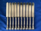 Set 10 Antique Sterling Gorham Chantilly 9-5/8” Dinner Knife Blunt Plated Blade