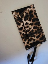 Small Leopard Clutch with black wristlet buttoned