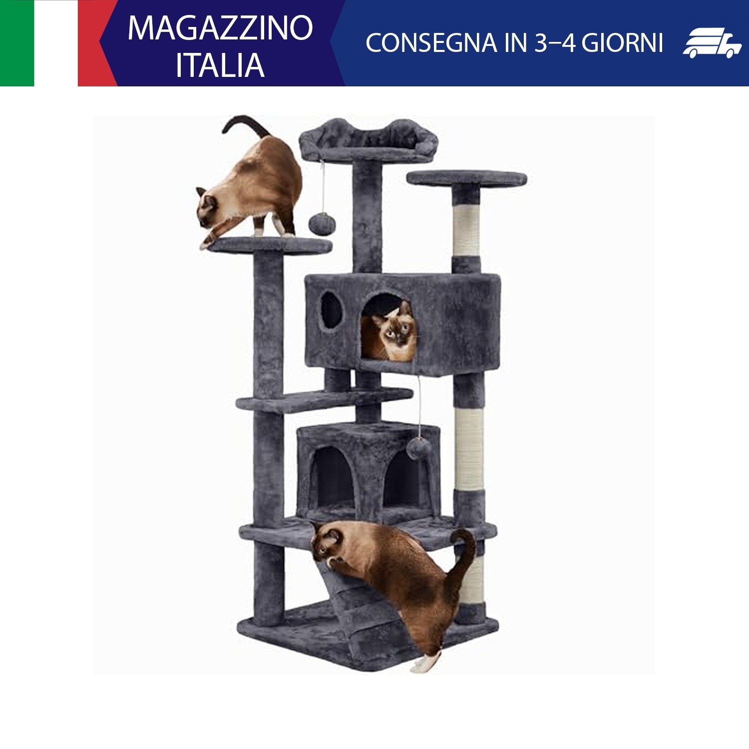 Yaheetech Albero Tiragraffi per Gatti 139 cm con 3 Pali Graffiatoi 3 Posatoi 2 G