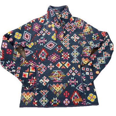 Sherpa Adventure Gear Fleece Medium Blue 1/4 Snap Aztec Southwest Front Pocket