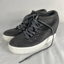 Not Rated Gray Micro Suede Hidden Wedge Lace Up Bootie Sneakers size 9