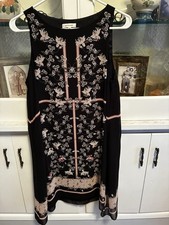 Max Studio Sleeveless Shift Midi Dress Black Pink Floral Design Small
