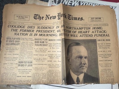 NYT Coolidge dies Suddenly . Friday, January 6, 1933.