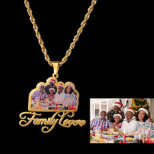 Personalized Photo Name Necklace Pendant Custom Jewelry Family Gift Gold Silver