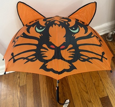 3D Tiger Ears Animal Print Umbrella Orange Black Halloween NOS